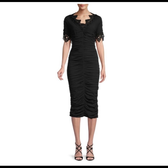 NWT DOLCE & GABBANA Black Ruched Silk-Blend Bodycon Dress Size 38 4 - Picture 2 of 5